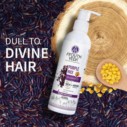 Ayouthveda Purple Rice Shampoo with Rice Water & Protein to Strengthen & Smooth Hair