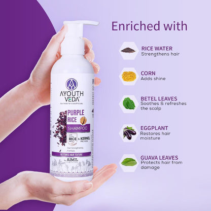 Ayouthveda Purple Rice Shampoo with Rice Water & Protein to Strengthen & Smooth Hair