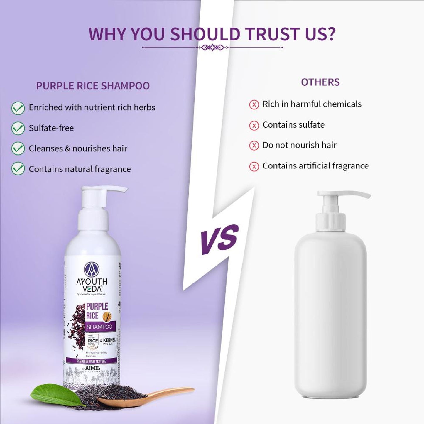 Ayouthveda Purple Rice Shampoo with Rice Water & Protein to Strengthen & Smooth Hair