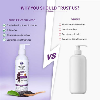Ayouthveda Purple Rice Shampoo with Rice Water & Protein to Strengthen & Smooth Hair