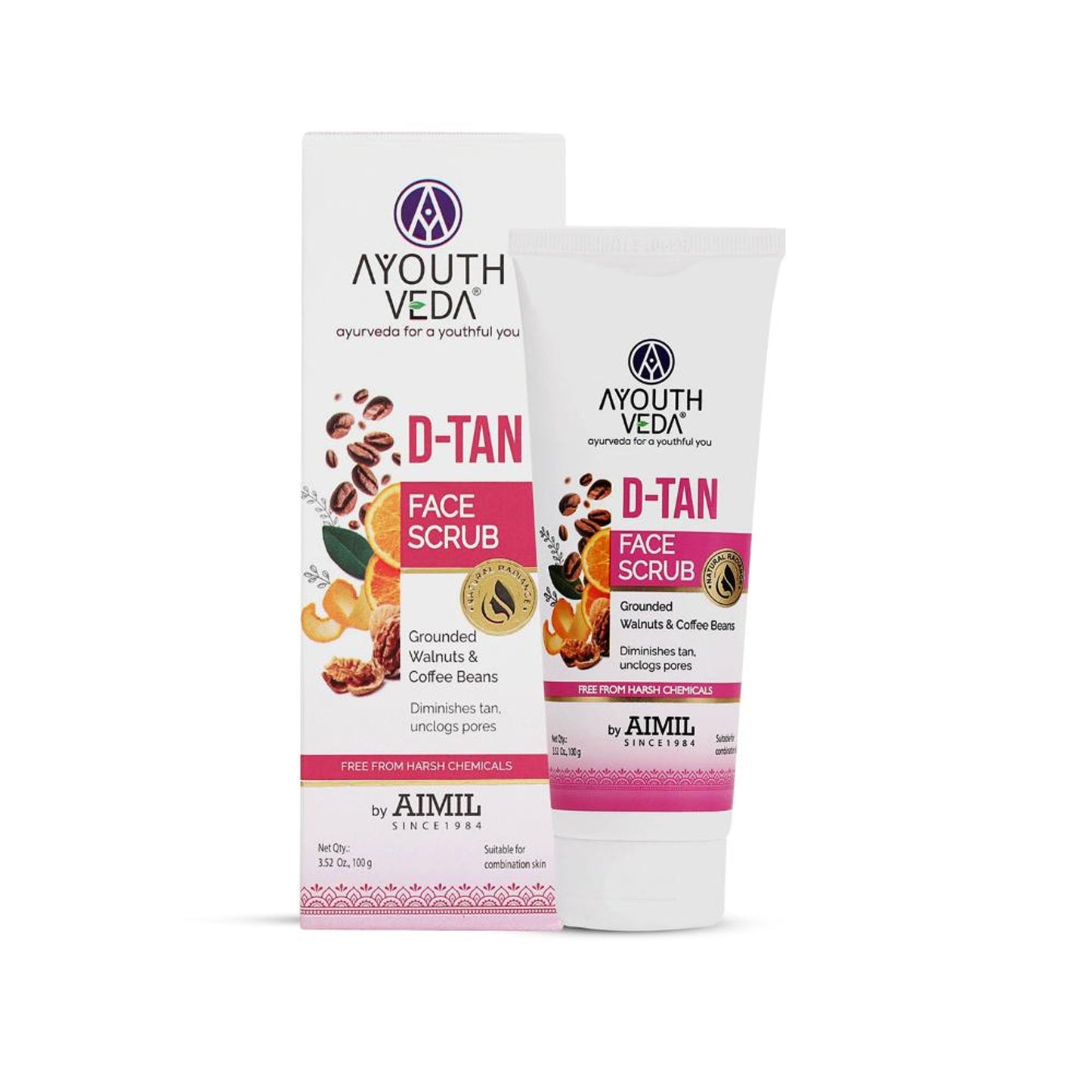 D-Tan Face Scrub with Walnuts, Coffee & Orange for Gentle Exfoliation, Brighten & Even Tone Skin
