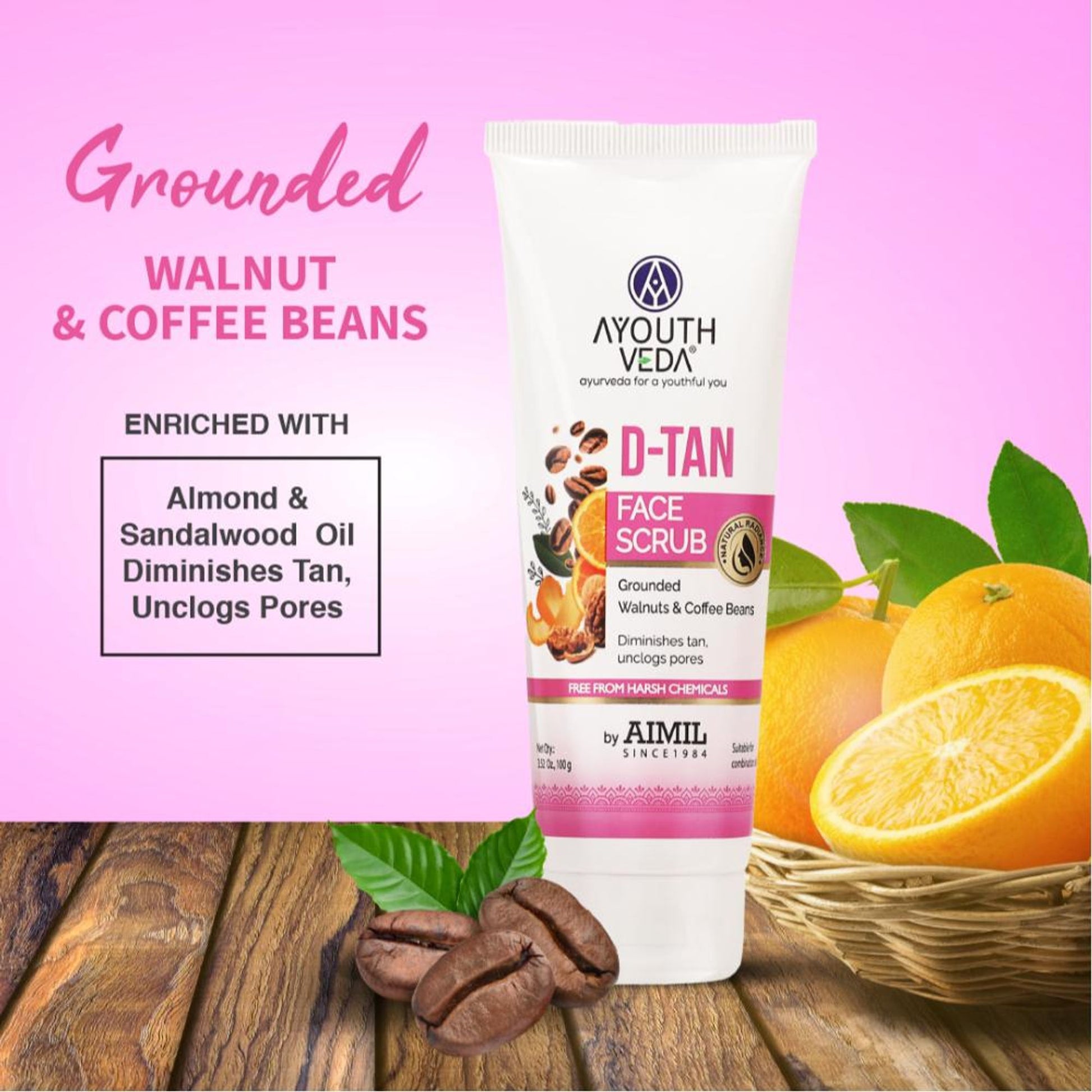 D-Tan Face Scrub with Walnuts, Coffee & Orange for Gentle Exfoliation, Brighten & Even Tone Skin