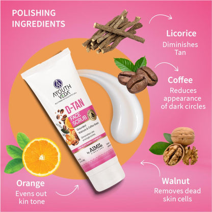 D-Tan Face Scrub with Walnuts, Coffee & Orange for Gentle Exfoliation, Brighten & Even Tone Skin