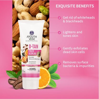 D-Tan Face Scrub with Walnuts, Coffee & Orange for Gentle Exfoliation, Brighten & Even Tone Skin