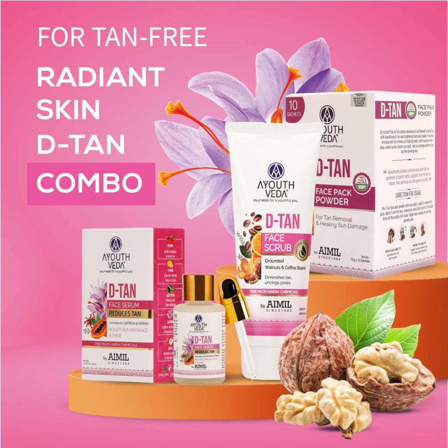 D-Tan Face Scrub with Walnuts, Coffee & Orange for Gentle Exfoliation, Brighten & Even Tone Skin