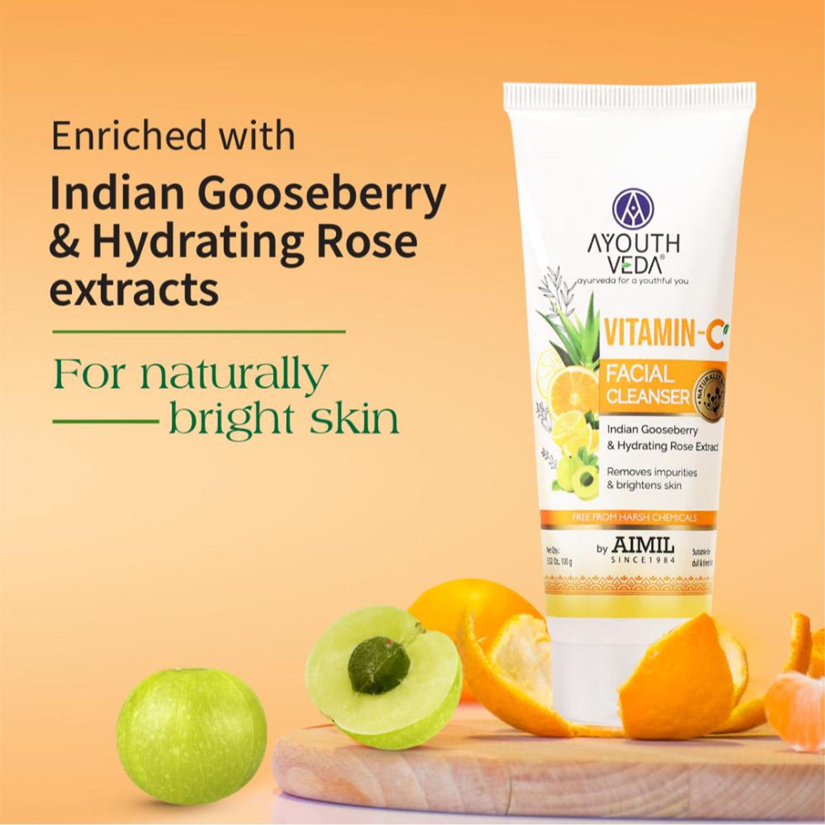Vitamin-C Facial Cleanser with Gooseberry & Citrus Fruits to Cleanse, Brighten and Hydrate for Skin