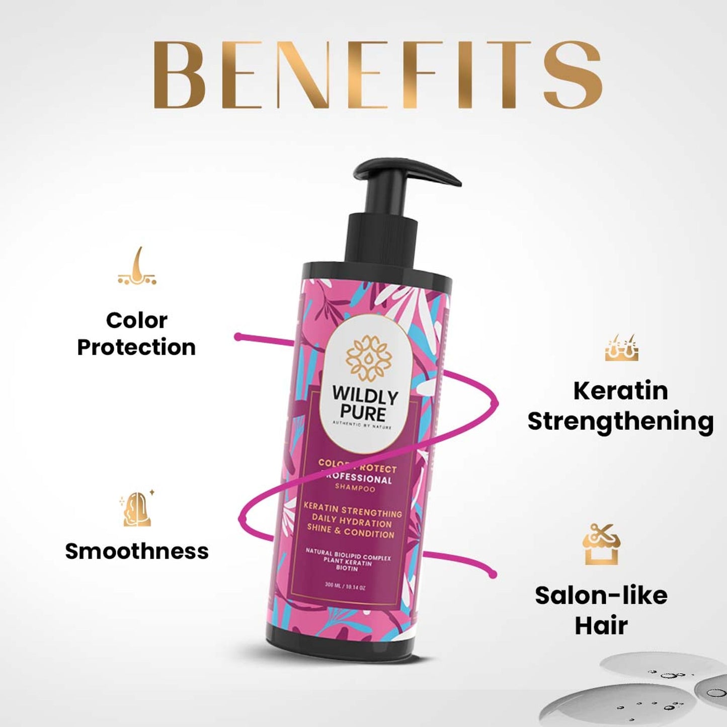 Wildly Pure Keratin Shampoo for Color Protection with Natural Biolipid Complex & Polypeptides