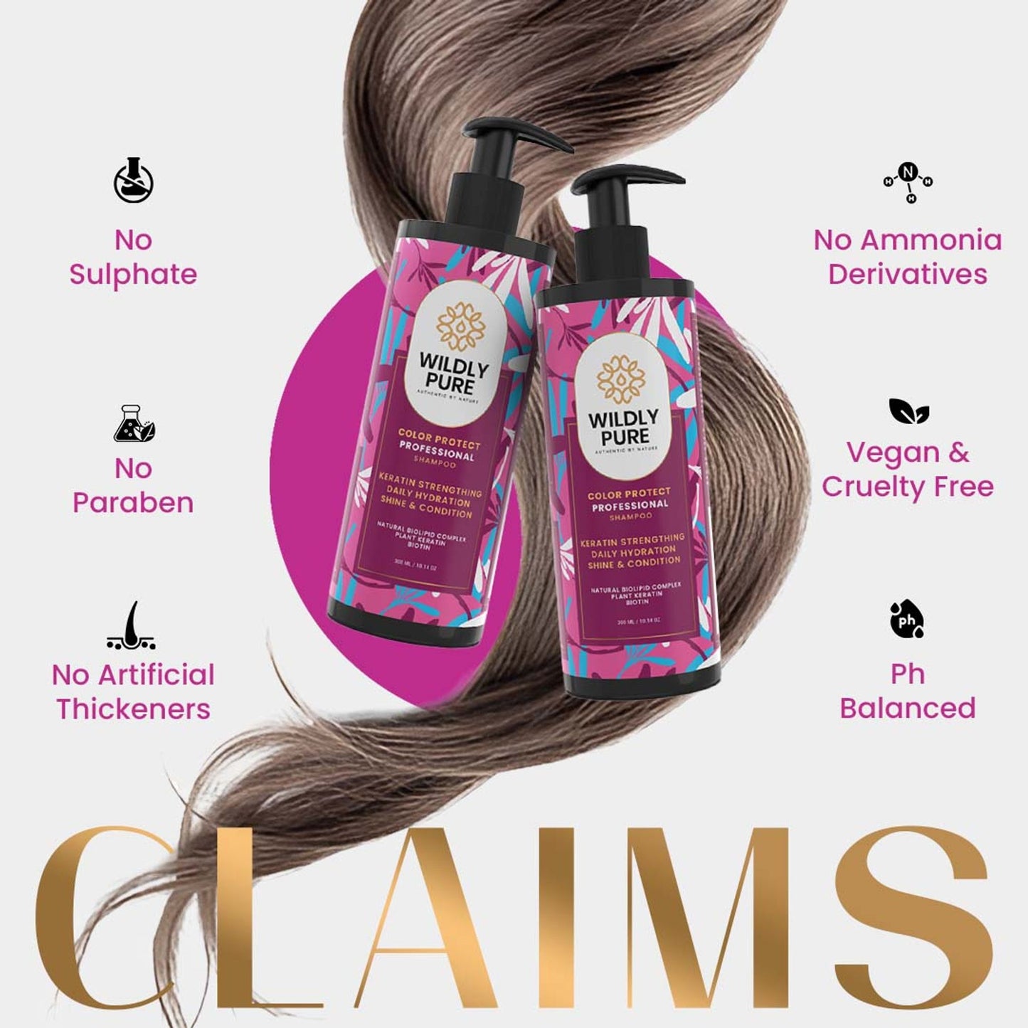 Wildly Pure Keratin Shampoo for Color Protection with Natural Biolipid Complex & Polypeptides
