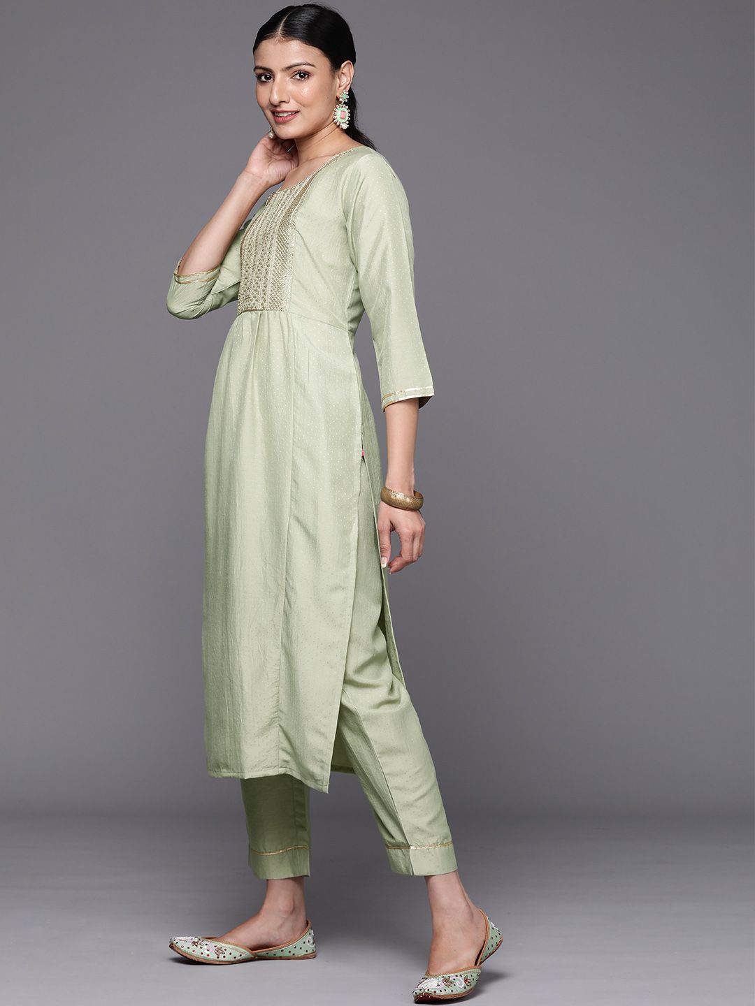 Indyancart VA Women's Embroidered Sequinned Kurta with Trousers & With Dupatta