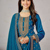 Indyancart SN Women's Blue Ethnic Motifs Embroidered Kurta with Churidar & Dupatta