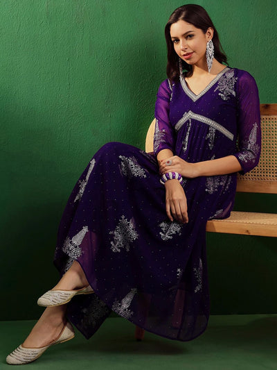 Indyancart SN Women's V-neck Three quarter regular sleeves Alia Cut Printed Kurta Set