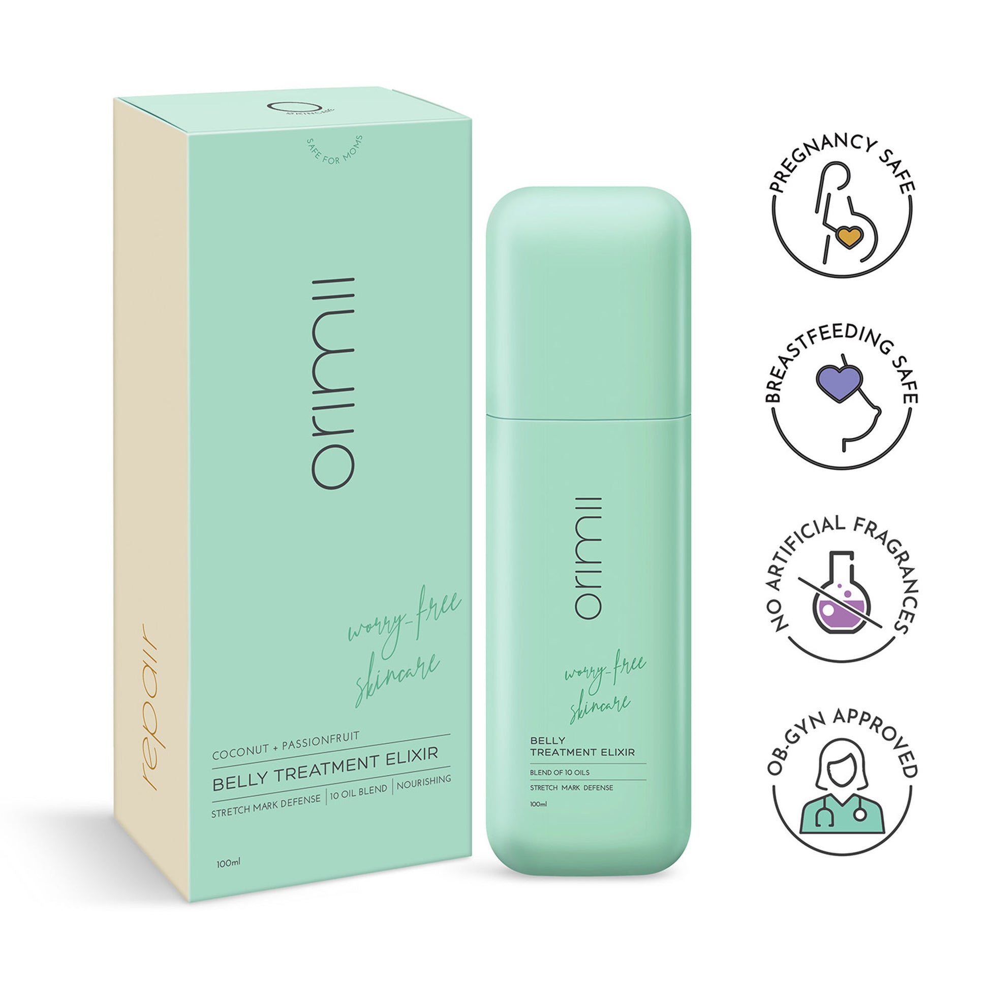 Orimii Belly Treatment Elixir - Body Oil For Stretch Marks; Fragrance Free, Pregnancy Safe
