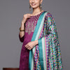 Indyancart VA Women's Floral Yoke Design Regular Sequinned Kurta with Trousers & With Dupatta