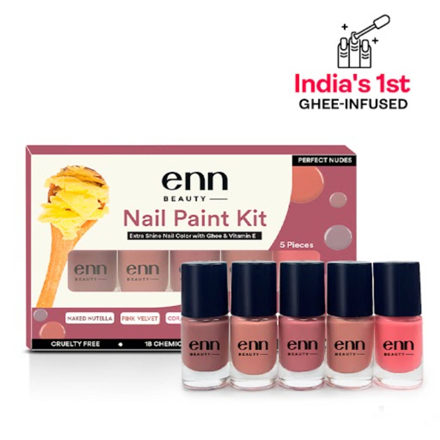 ENN Fast-Drying Ghee Nail Paint Kit Toxin-Free & Chip-Resistant Perfect Nudes