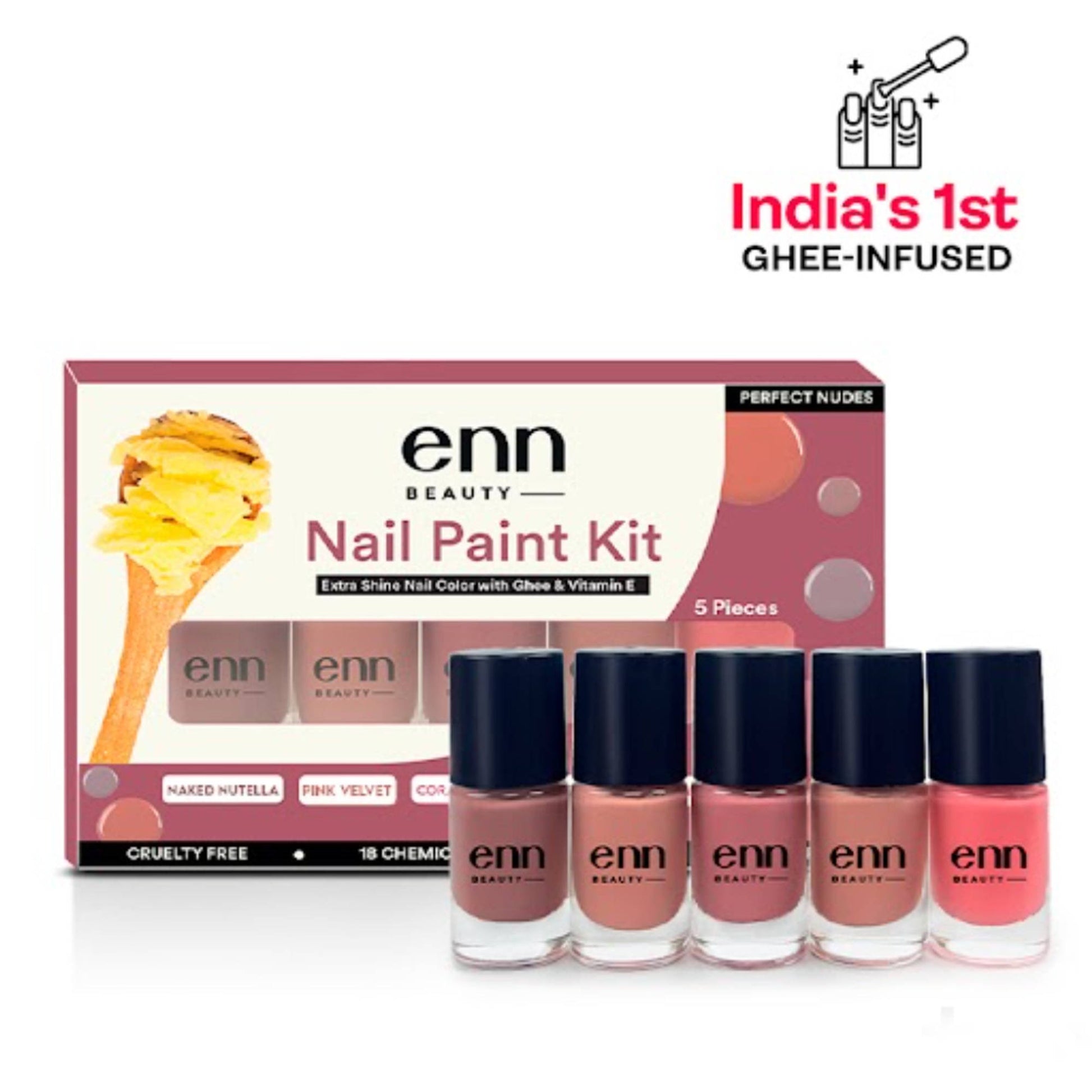 ENN Fast-Drying Ghee Nail Paint Kit Toxin-Free & Chip-Resistant Perfect Nudes