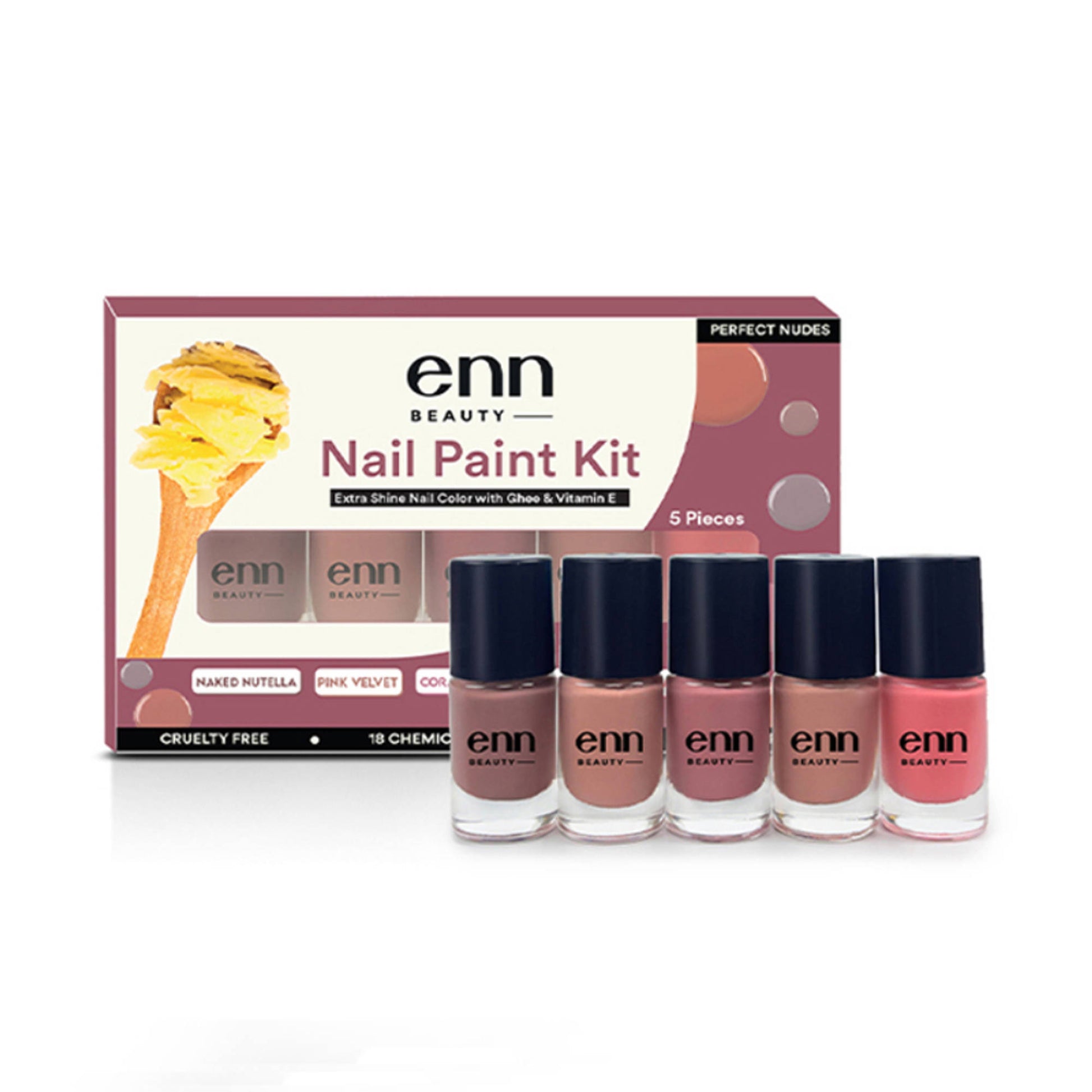 ENN Fast-Drying Ghee Nail Paint Kit Toxin-Free & Chip-Resistant Perfect Nudes
