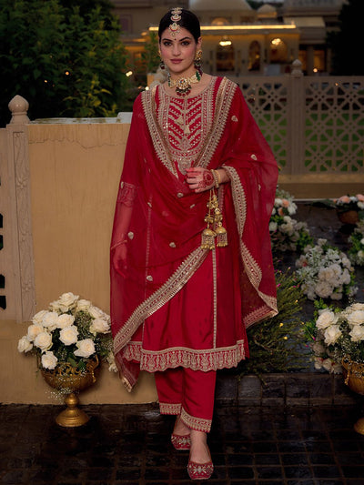 Indyancart IE Ethnic Motifs Embroidered Panelled Kurta With Trousers & Dupatta