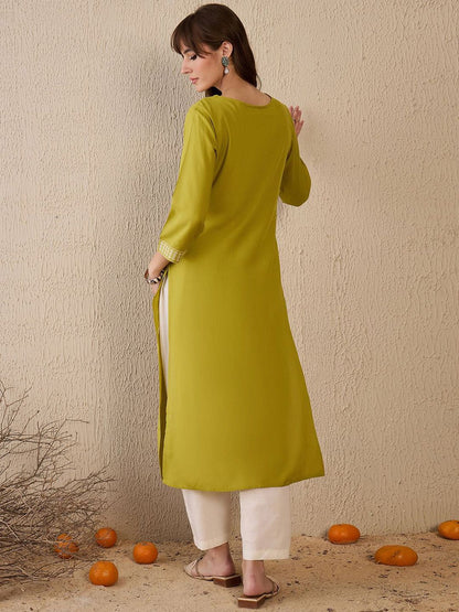 Indyancart IE Women Ethnic Motifs Embroidered Thread Work Kurta