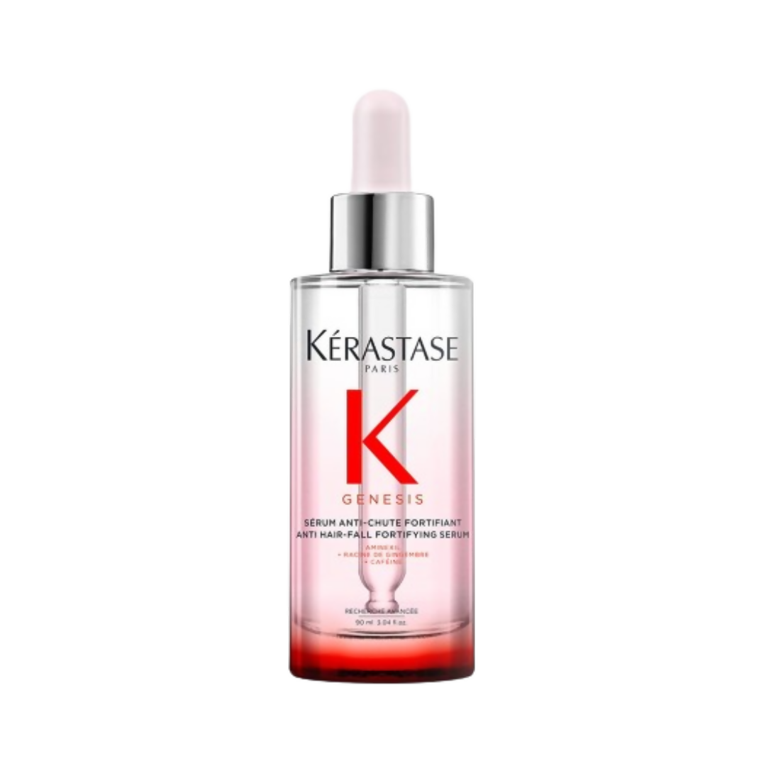 Kerastase Genesis Anti-Hair Loss Serum bottle with dropper for thinning hair treatment and scalp care.