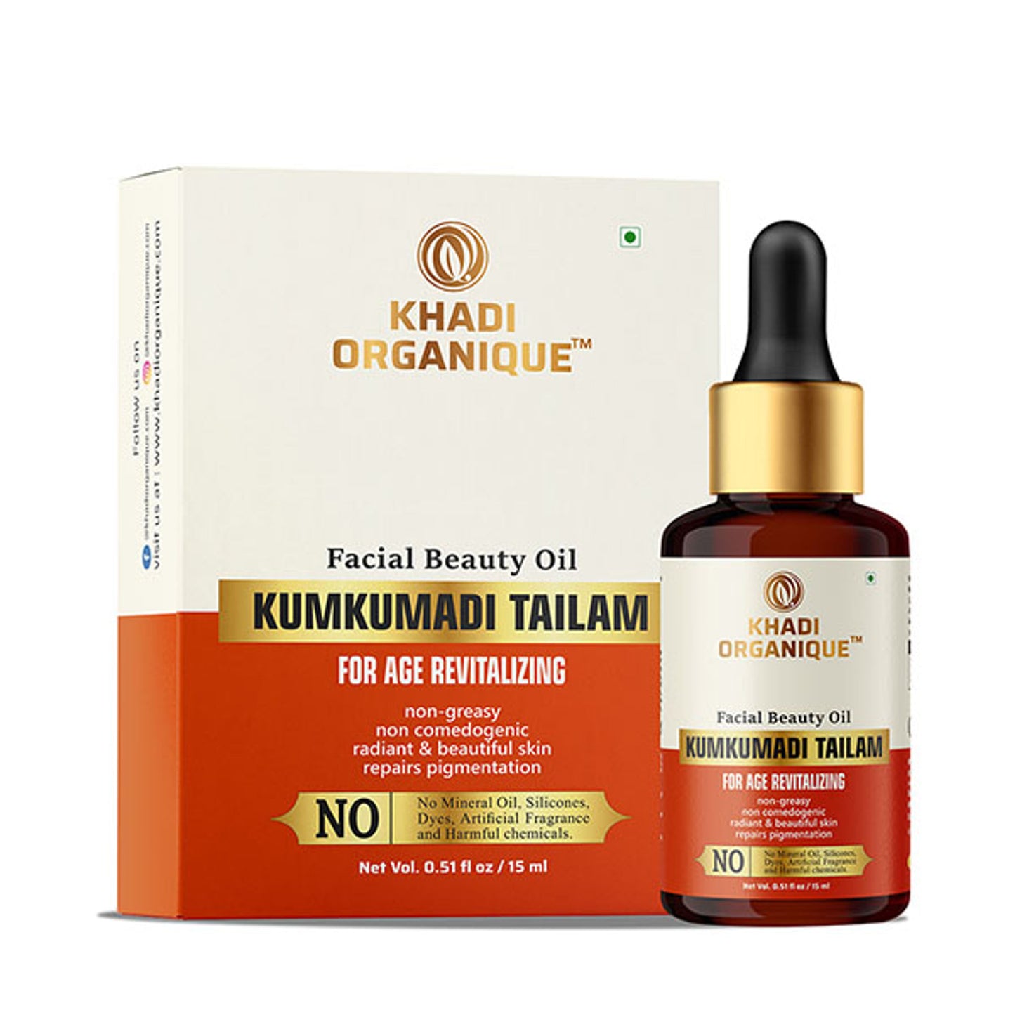 Khadi Organique Kumkumadi Tailam Face Oil for Brightening, Moisturizing & Glowing Skin