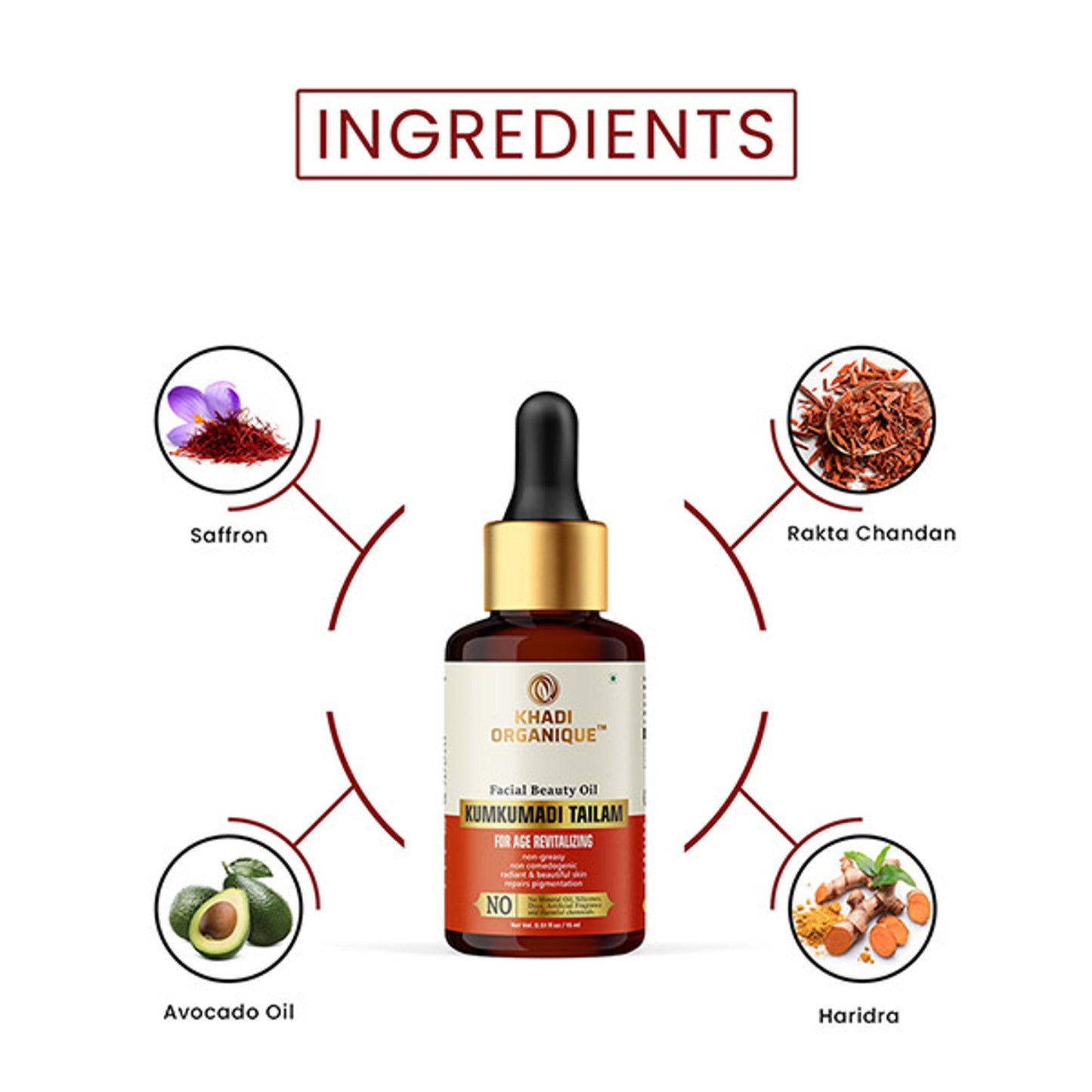 Khadi Organique Kumkumadi Tailam Face Oil for Brightening, Moisturizing & Glowing Skin