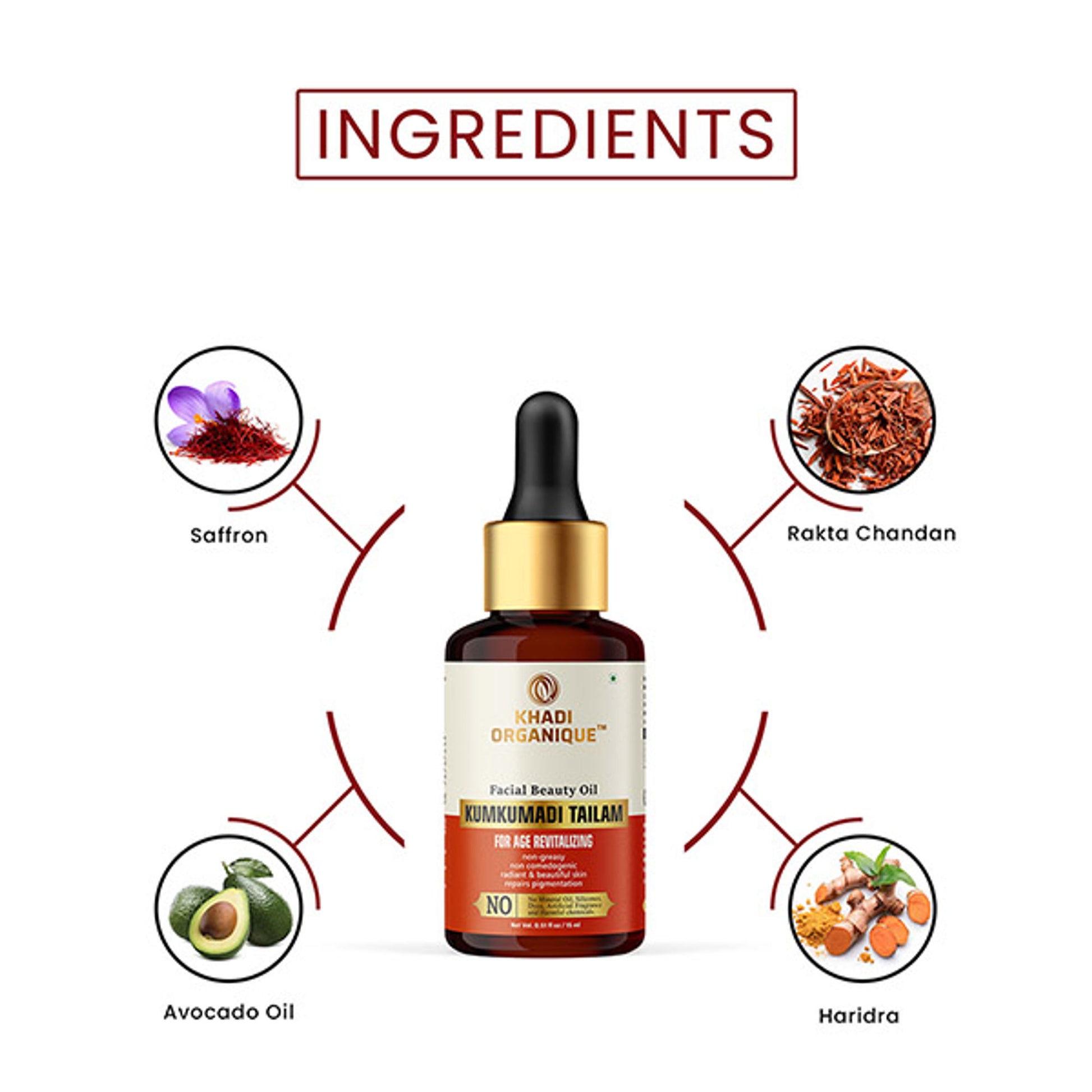 Khadi Organique Kumkumadi Tailam Face Oil for Brightening, Moisturizing & Glowing Skin