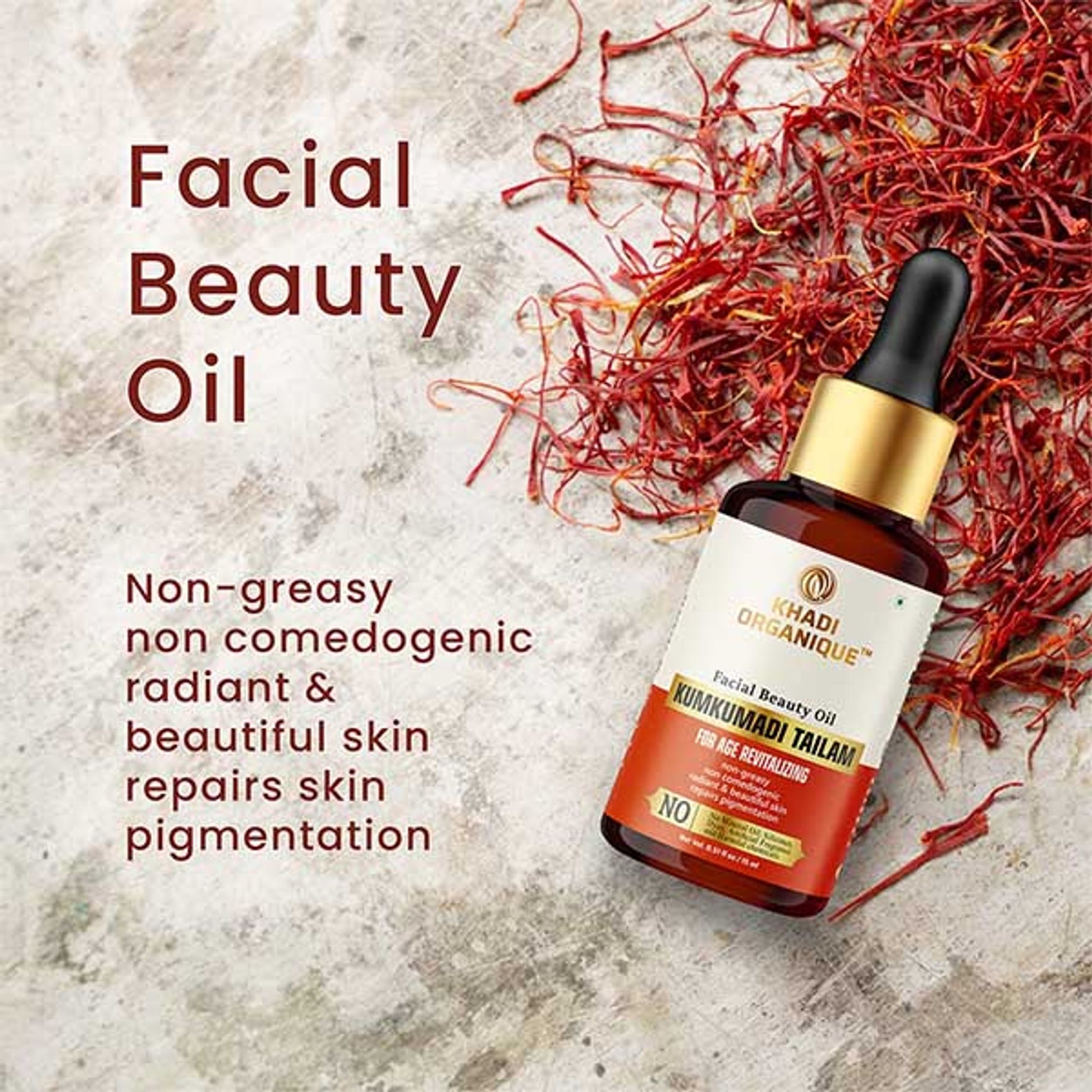Khadi Organique Kumkumadi Tailam Face Oil for Brightening, Moisturizing & Glowing Skin