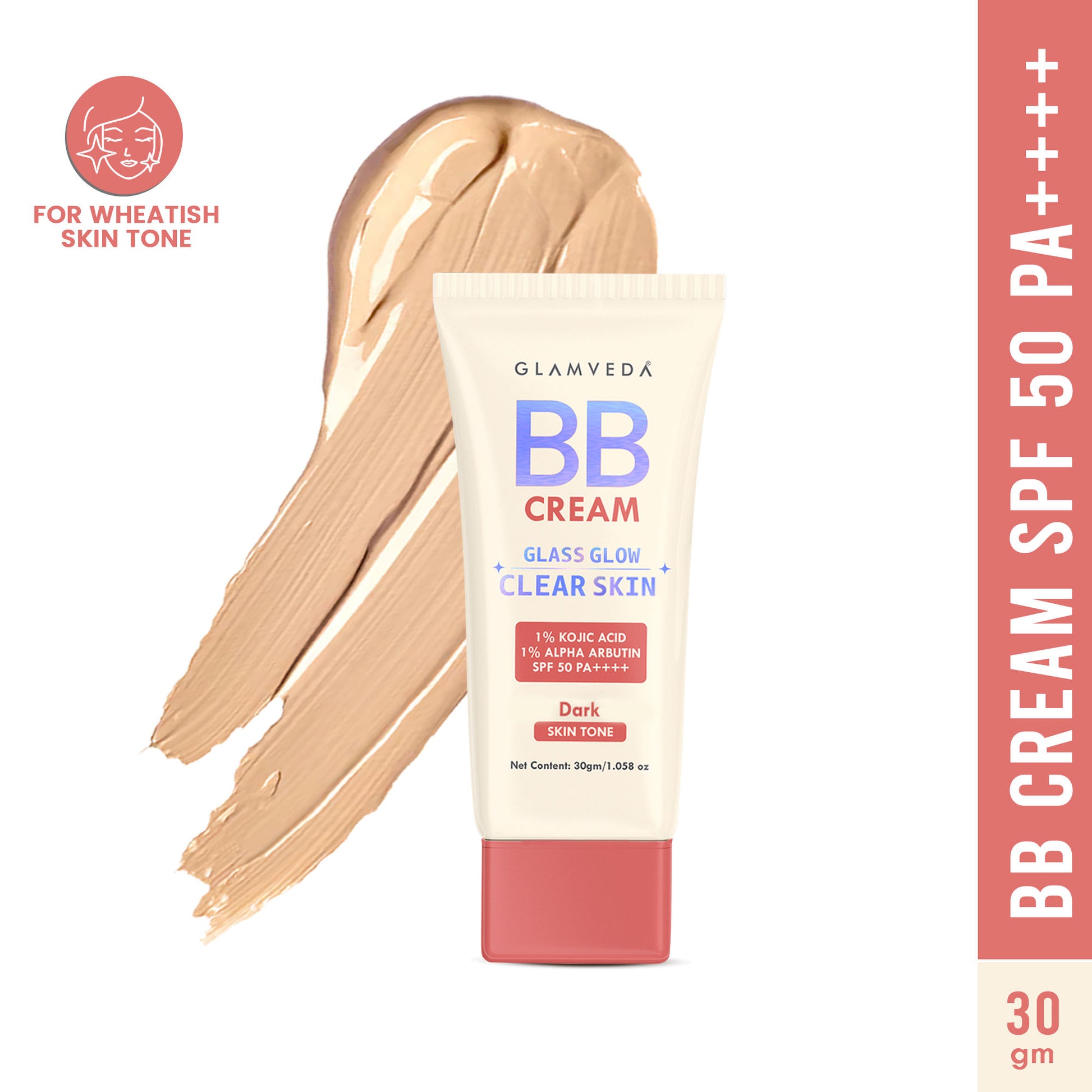 Glamveda BB Cream Glass Glow Clear Skin SPF 50 PA++++ - Dark - Dark