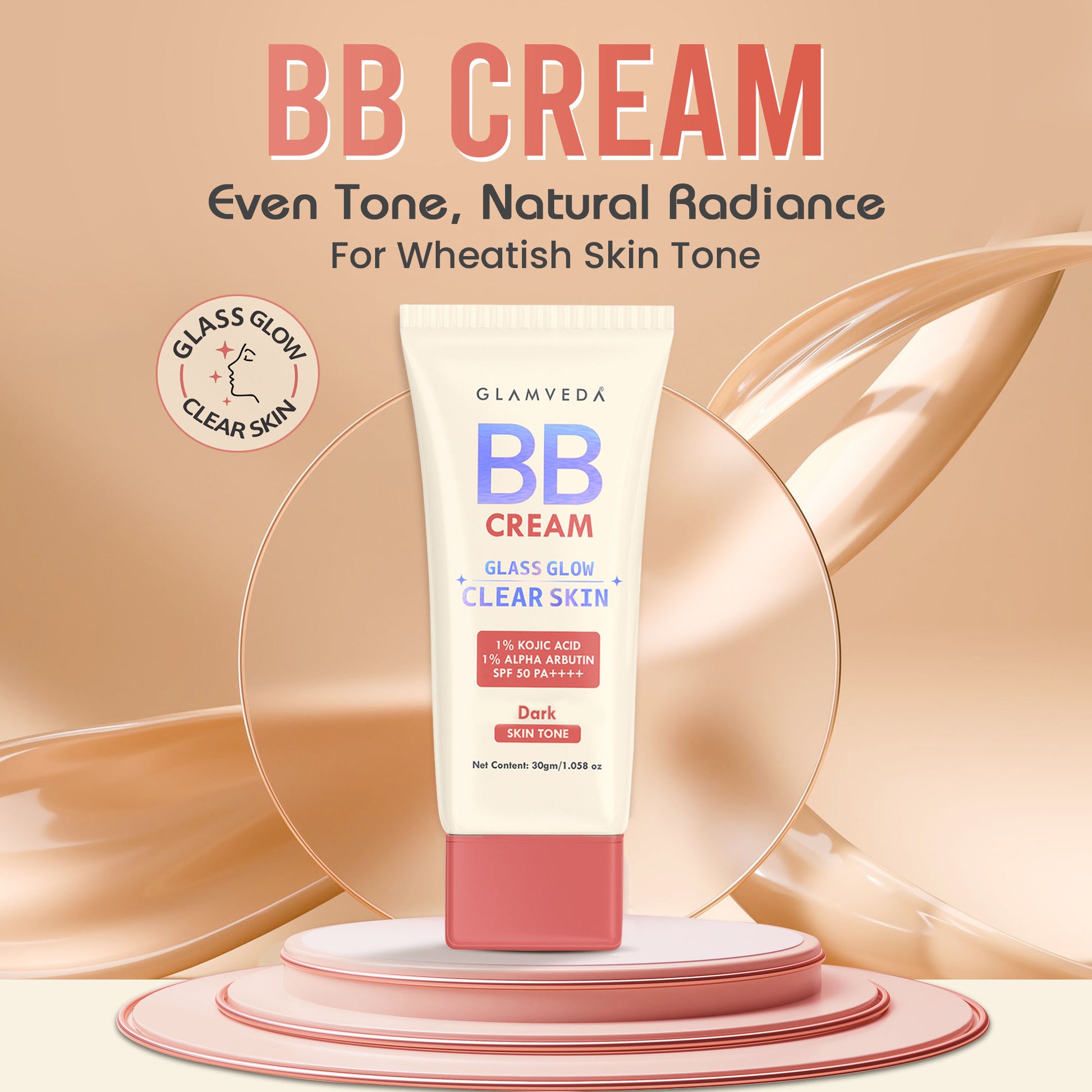 Glamveda BB Cream Glass Glow Clear Skin SPF 50 PA++++ - Dark - Dark