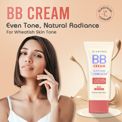 Glamveda BB Cream Glass Glow Clear Skin SPF 50 PA++++ - Dark - Dark