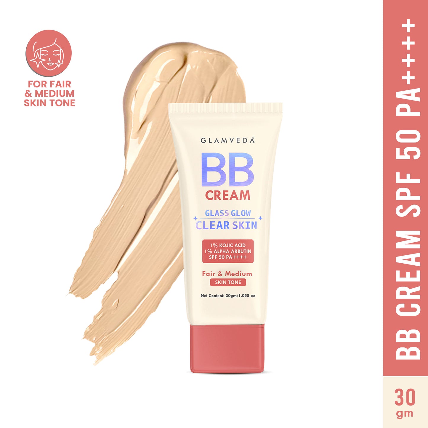 Glamveda BB Cream Glass Glow Clear Skin SPF 50 PA++++ - Dark - Fairandmedium