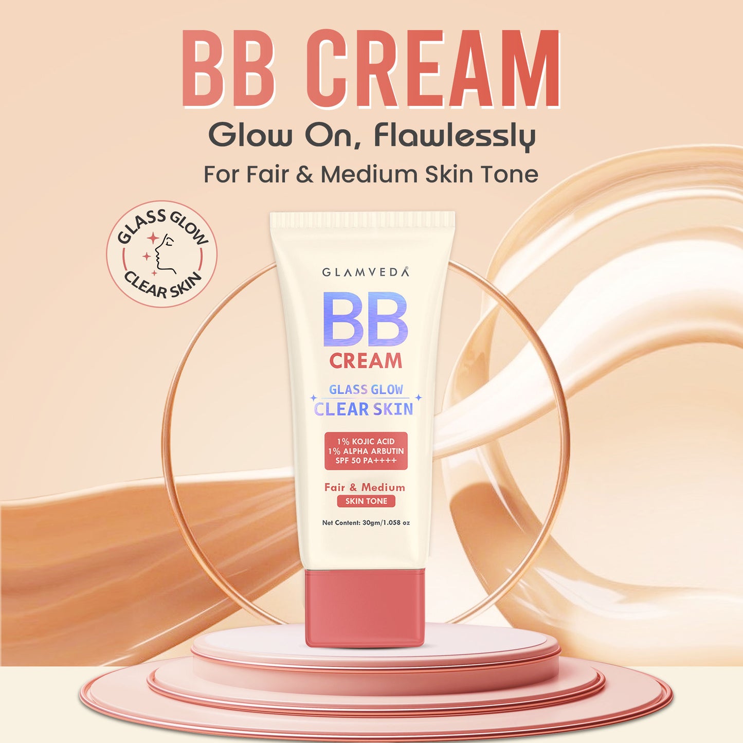 Glamveda BB Cream Glass Glow Clear Skin SPF 50 PA++++ - Dark - Fairandmedium