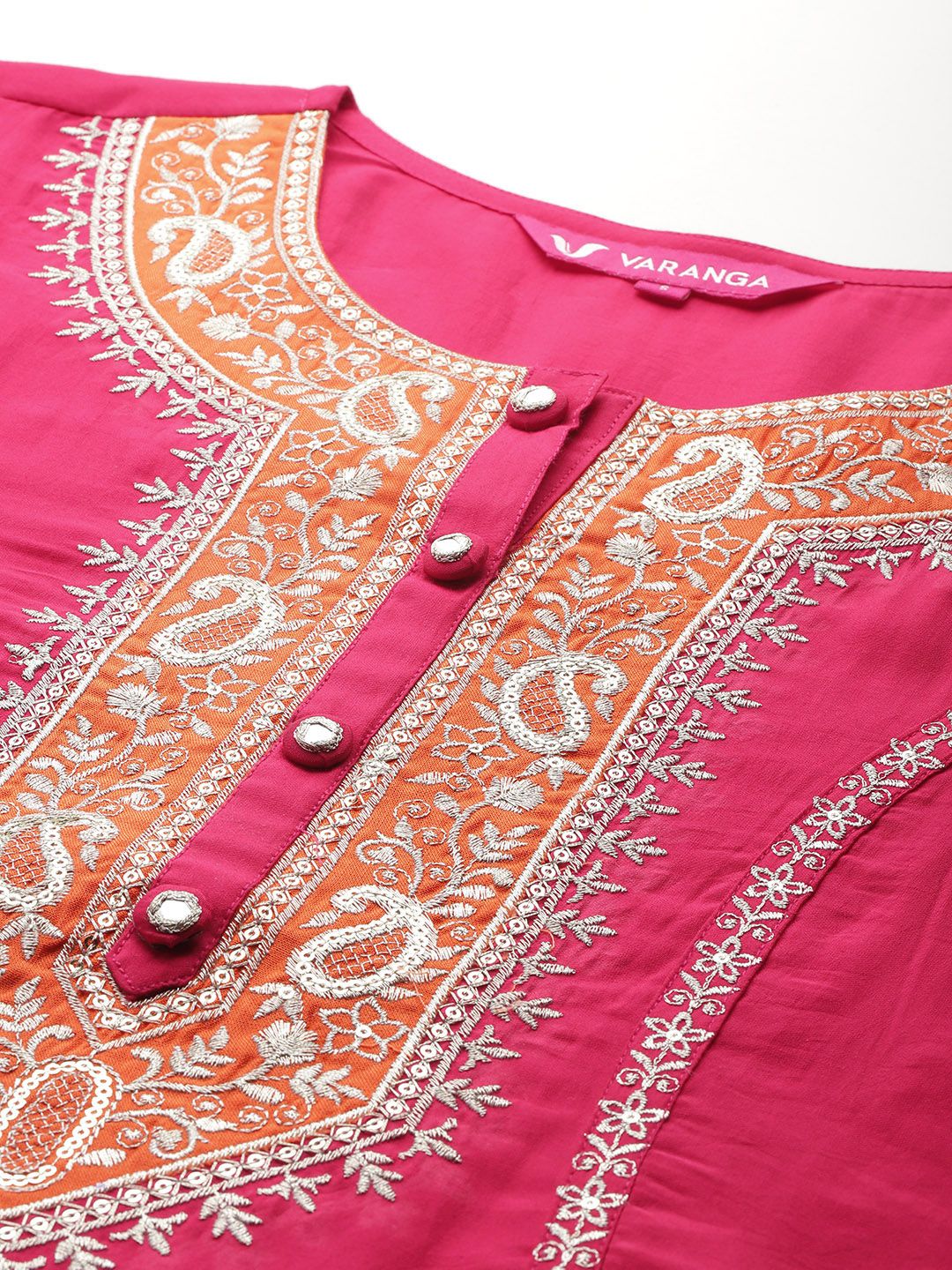 Indyancart VA Ethnic Motifs Embroidered Zari Panelled Kurta With Palazzos & Dupatta