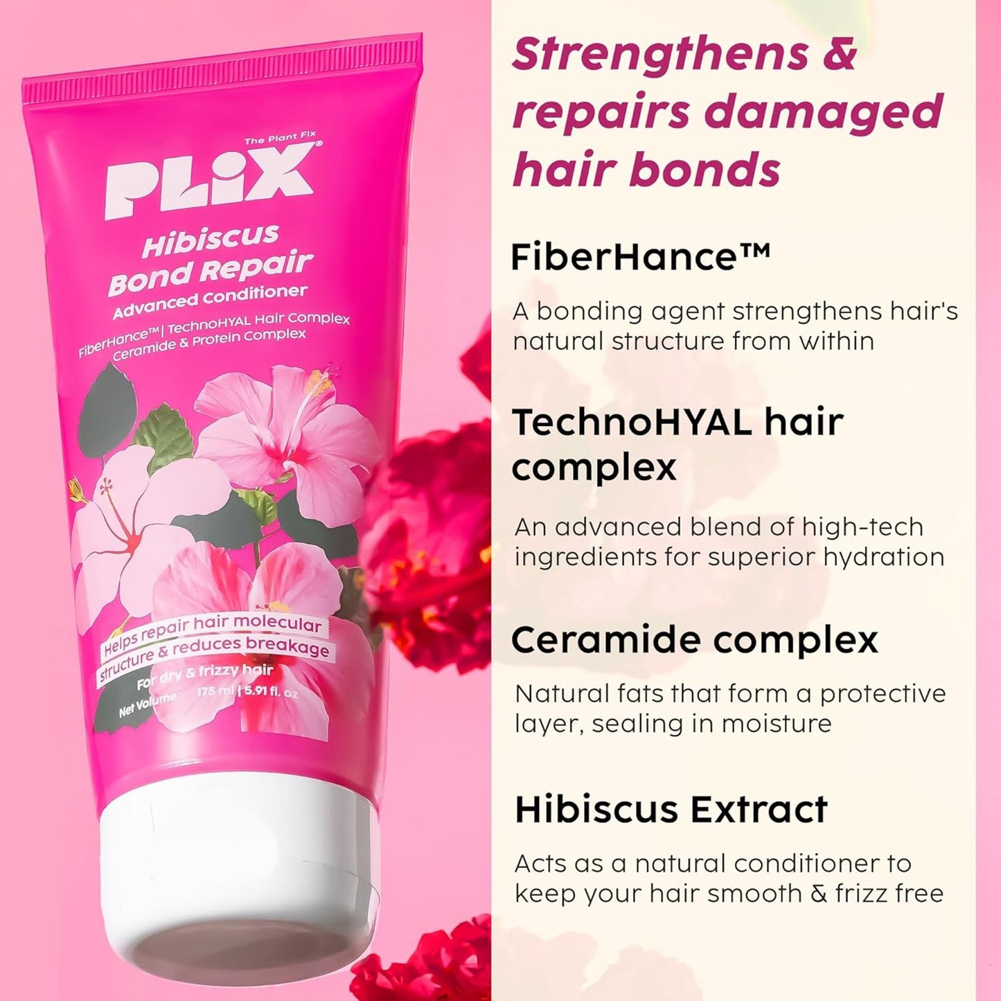 Plix Hibiscus Bond Repair Conditioner For Damaged, Frizzy Hair