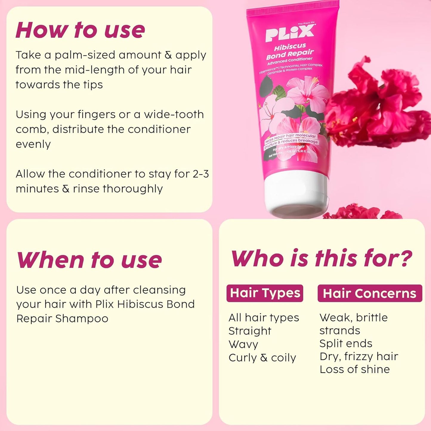 Plix Hibiscus Bond Repair Conditioner For Damaged, Frizzy Hair