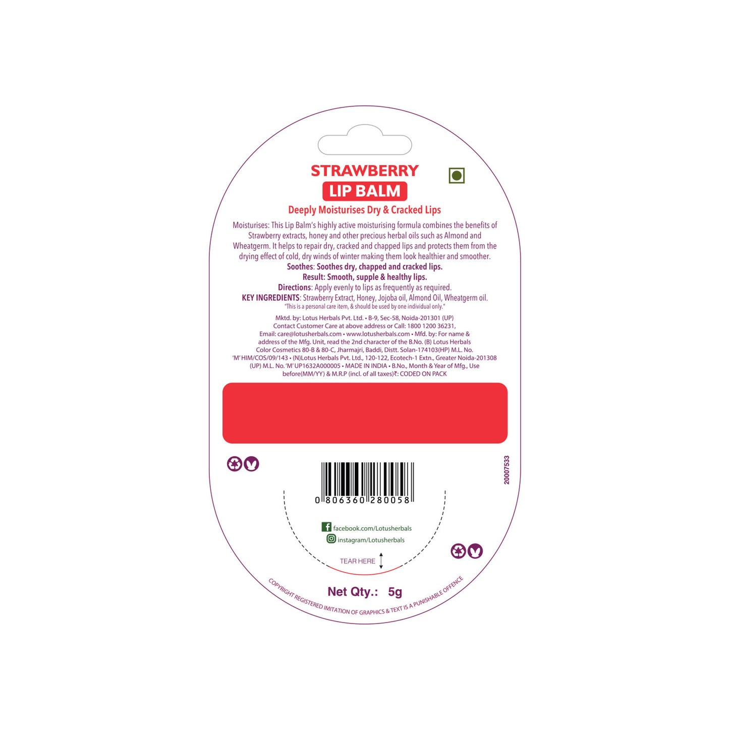 Lotus Herbals Strawberry Lip Balm