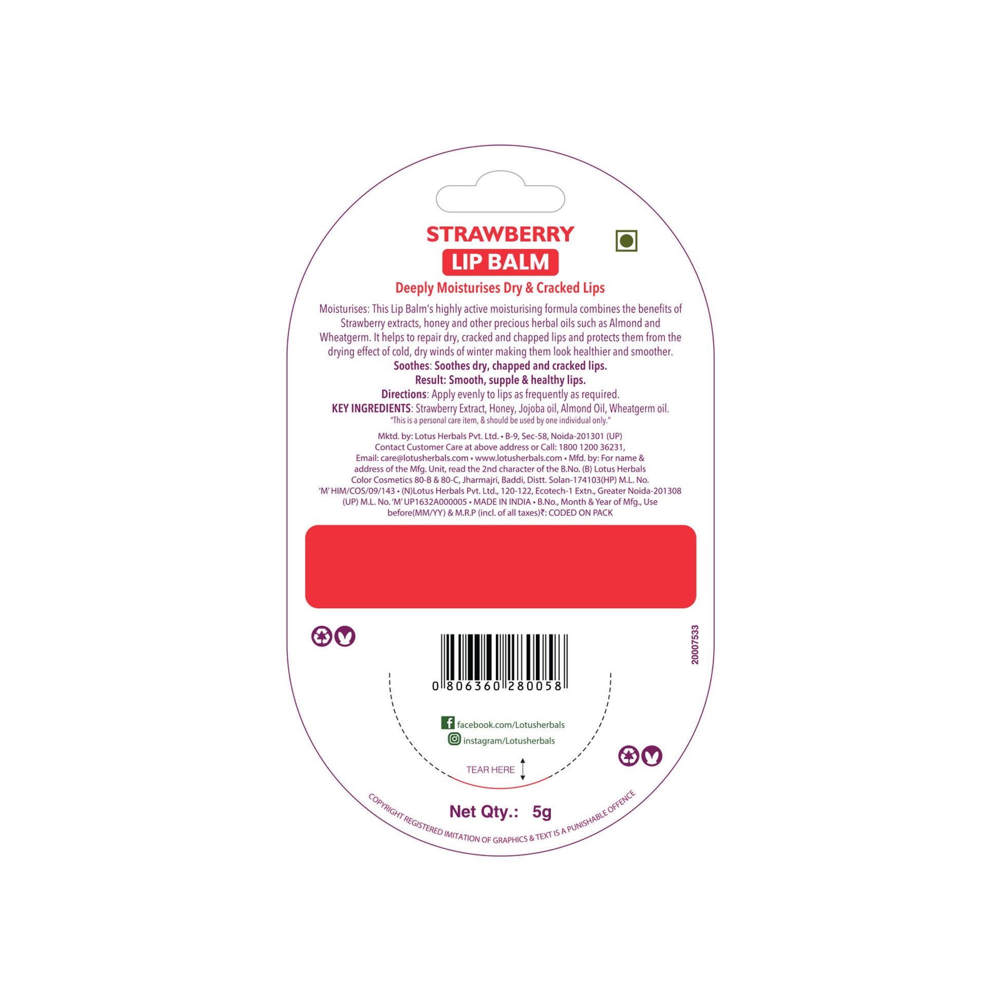 Lotus Herbals Strawberry Lip Balm