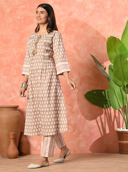 Indyancart SN Women's Grey Cotton printed kurta and pant set