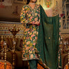 Dhiyona VA Women'sMirror Embellished V-Neck Straight Kurta With Solid Bottom & Dupatta