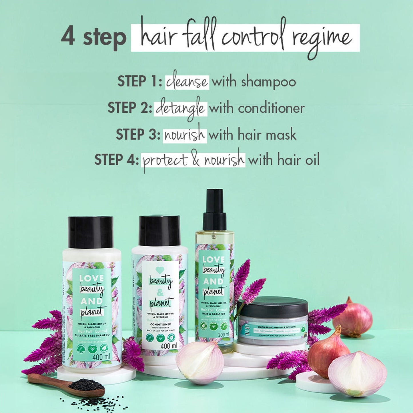 Love Beauty & Planet Onion, Black Seed & Patchouli Hair Fall Control Sulphate Free Shampoo