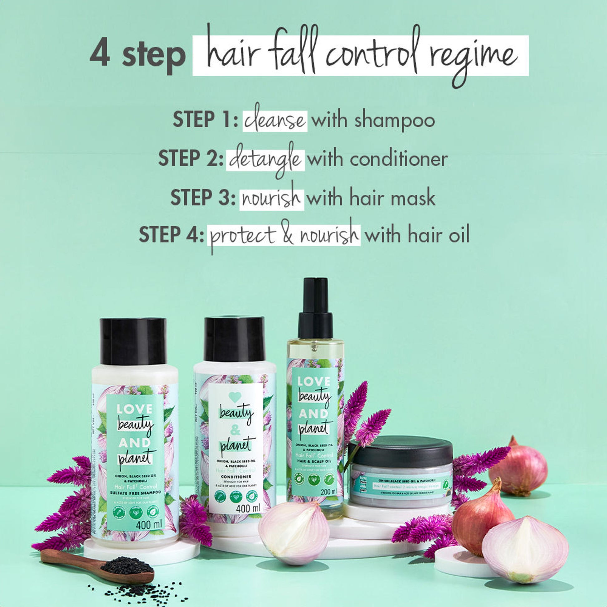 Love Beauty & Planet Onion, Black Seed & Patchouli Hair Fall Control Sulphate Free Shampoo
