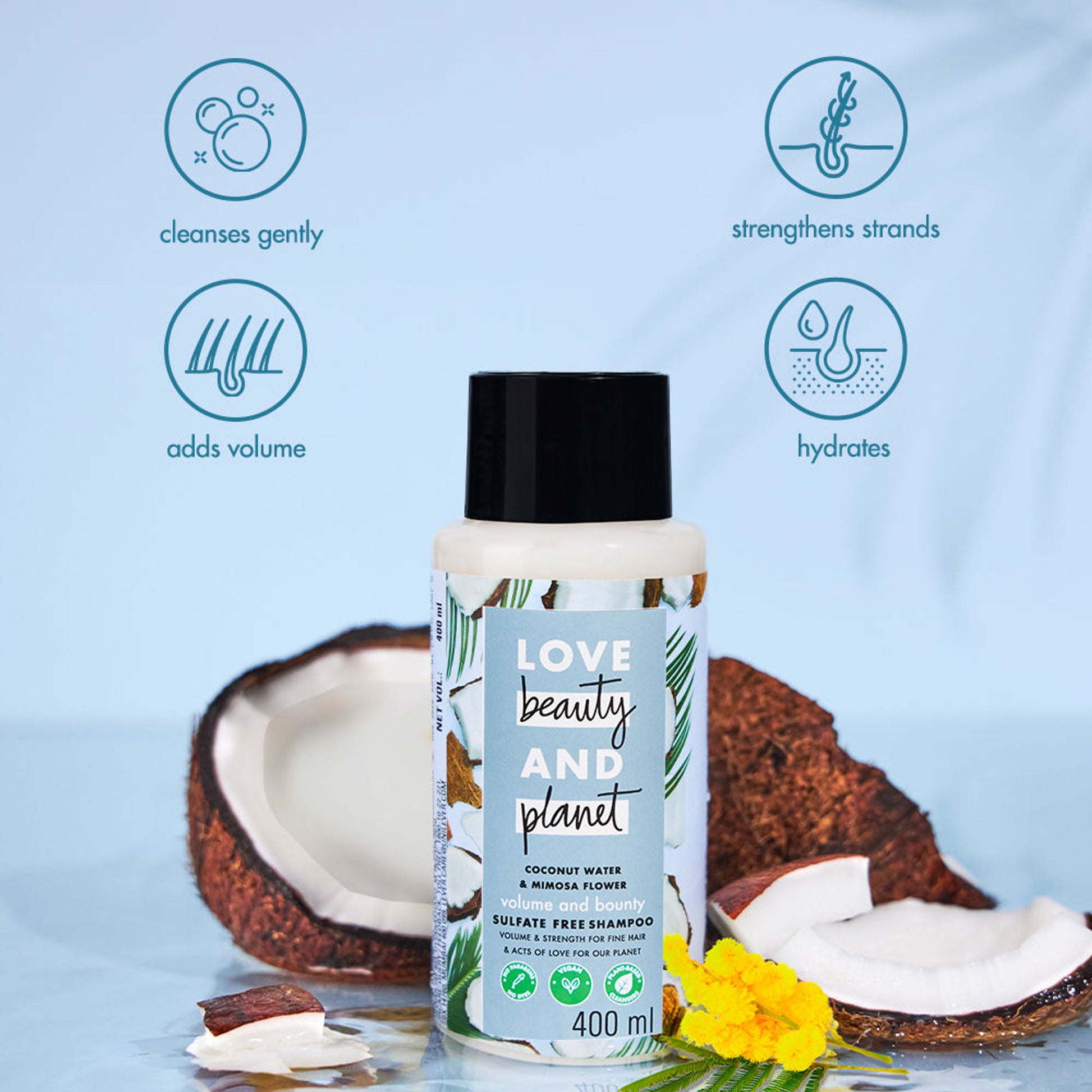 Love Beauty & Planet Coconut Water & Mimosa Flower Shampoo For Volume & Bounce, No Sulphates