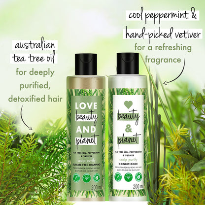 Love Beauty & Planet Tea Tree, Peppermint & Vetiver Scalp Purify Shampoo, Sulphates Free