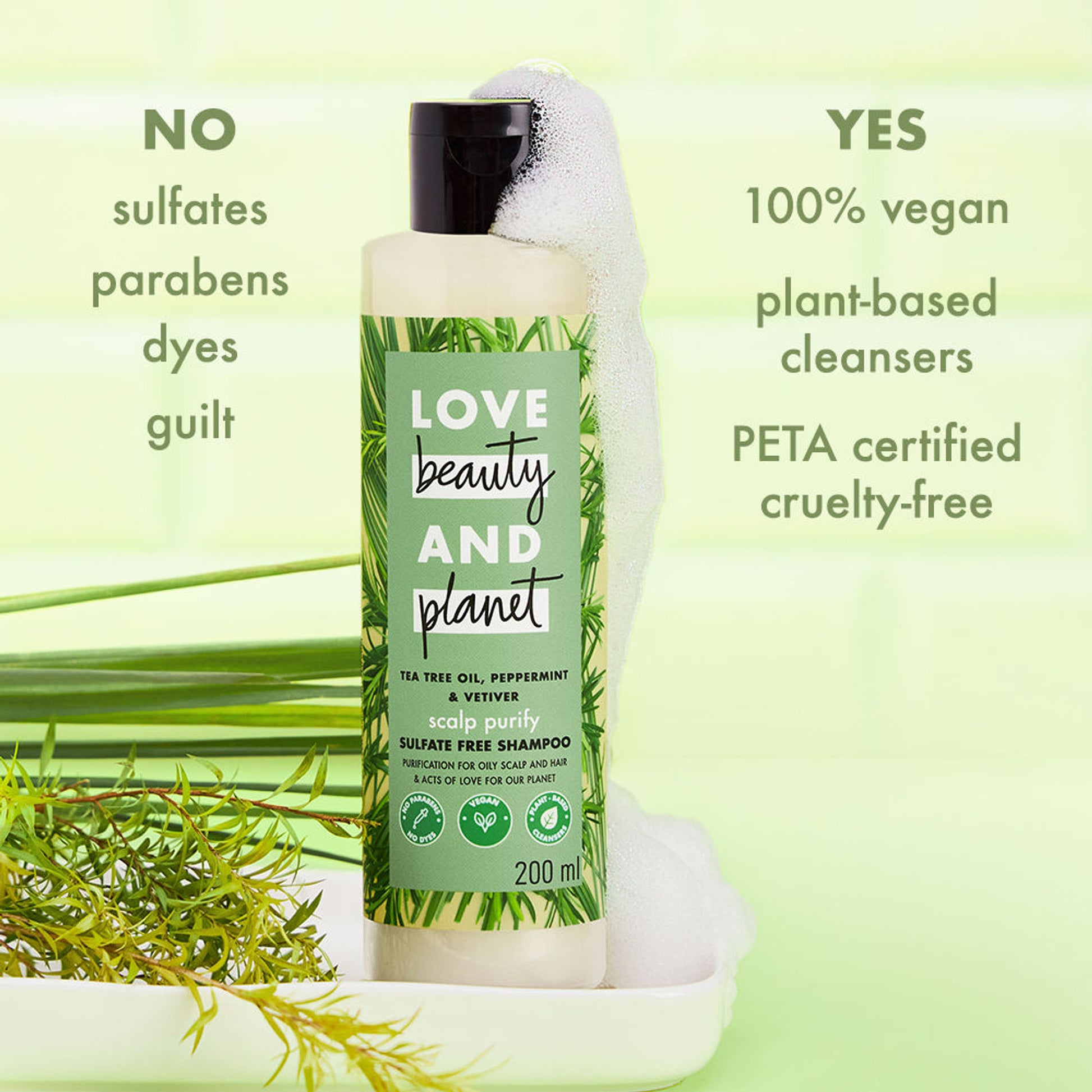 Love Beauty & Planet Tea Tree, Peppermint & Vetiver Scalp Purify Shampoo, Sulphates Free