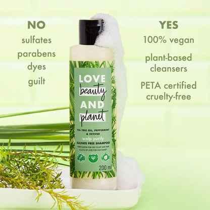 Love Beauty & Planet Tea Tree, Peppermint & Vetiver Scalp Purify Shampoo, Sulphates Free