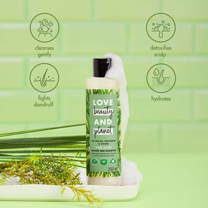 Love Beauty & Planet Tea Tree, Peppermint & Vetiver Scalp Purify Shampoo, Sulphates Free