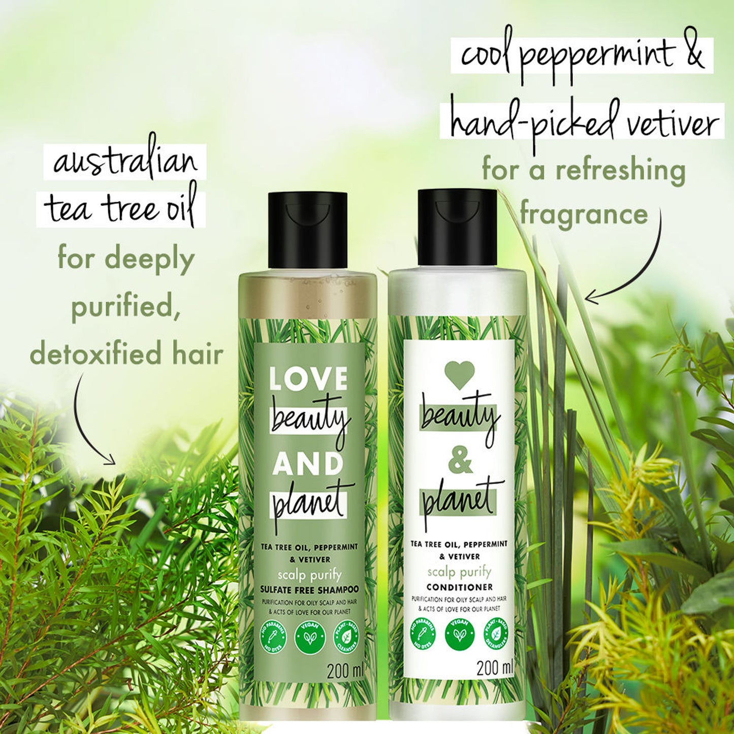 Love Beauty & Planet Tea Tree, Peppermint & Vetiver Clarifying Conditioner, No Sulphates