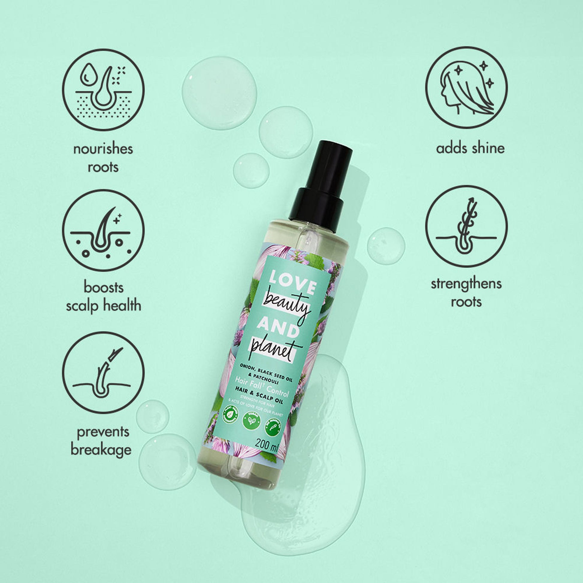 Love Beauty & Planet Onion, Black Seed & Patchouli Hair Oil For Hair Fall Control