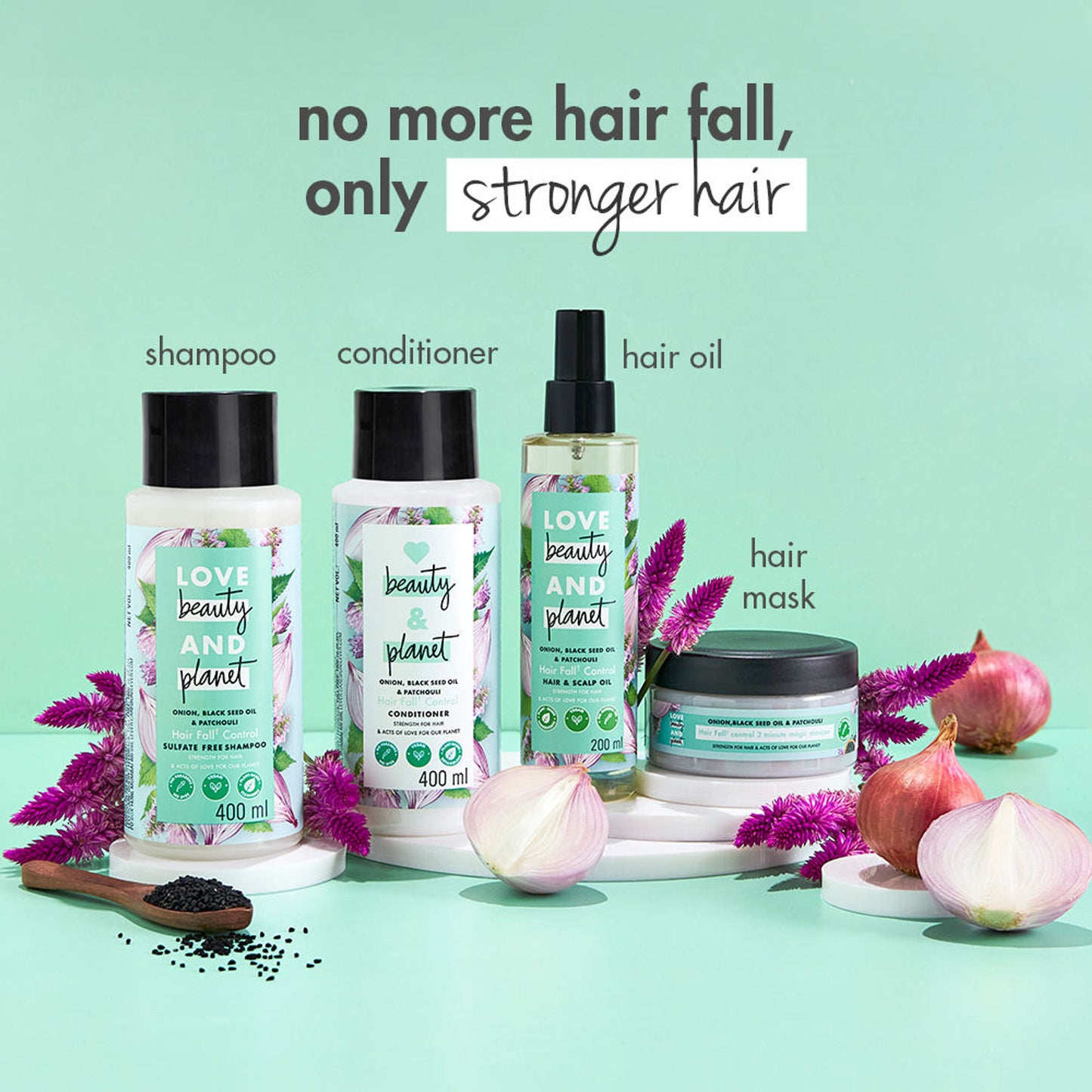 Love Beauty & Planet Onion, Black Seed & Patchouli Hair Oil For Hair Fall Control