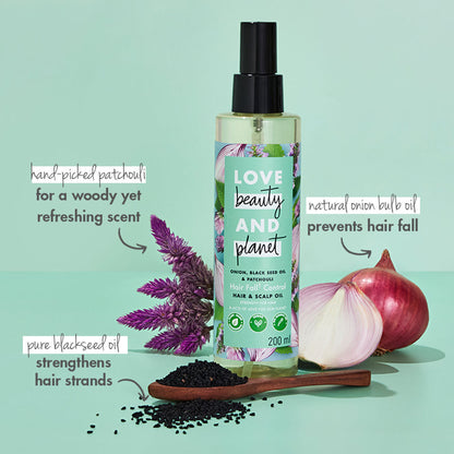 Love Beauty & Planet Onion, Black Seed & Patchouli Hair Oil For Hair Fall Control